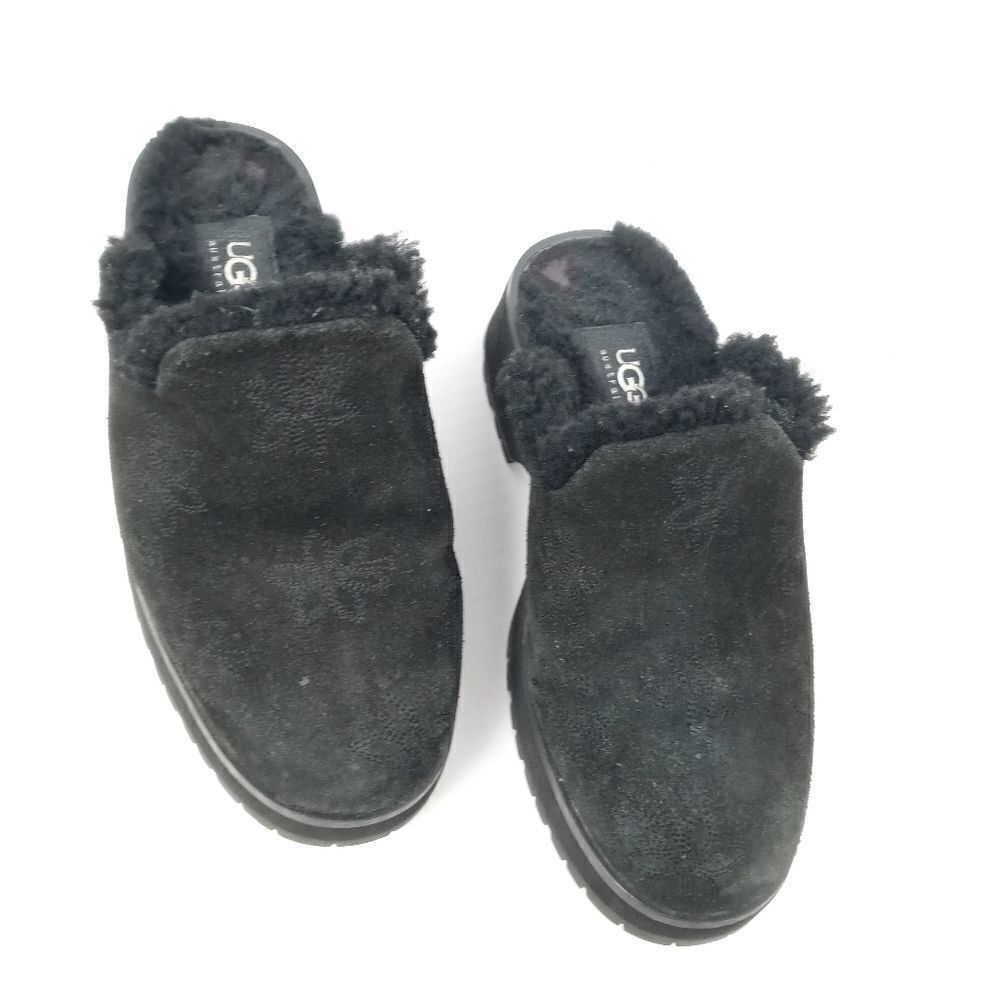 Ugg black suede mules with sherpa linings size 6